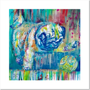 PUPPY PUG PLAYING WITH A TENNIS BALL - watercolor painting Posters and Art